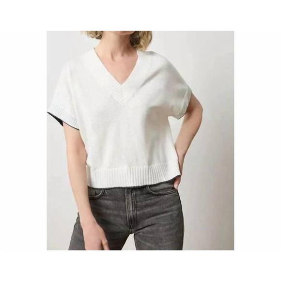 NEW LILLA P short sleeve v-neck pullover sweater in pearl - Picture 1 of 2